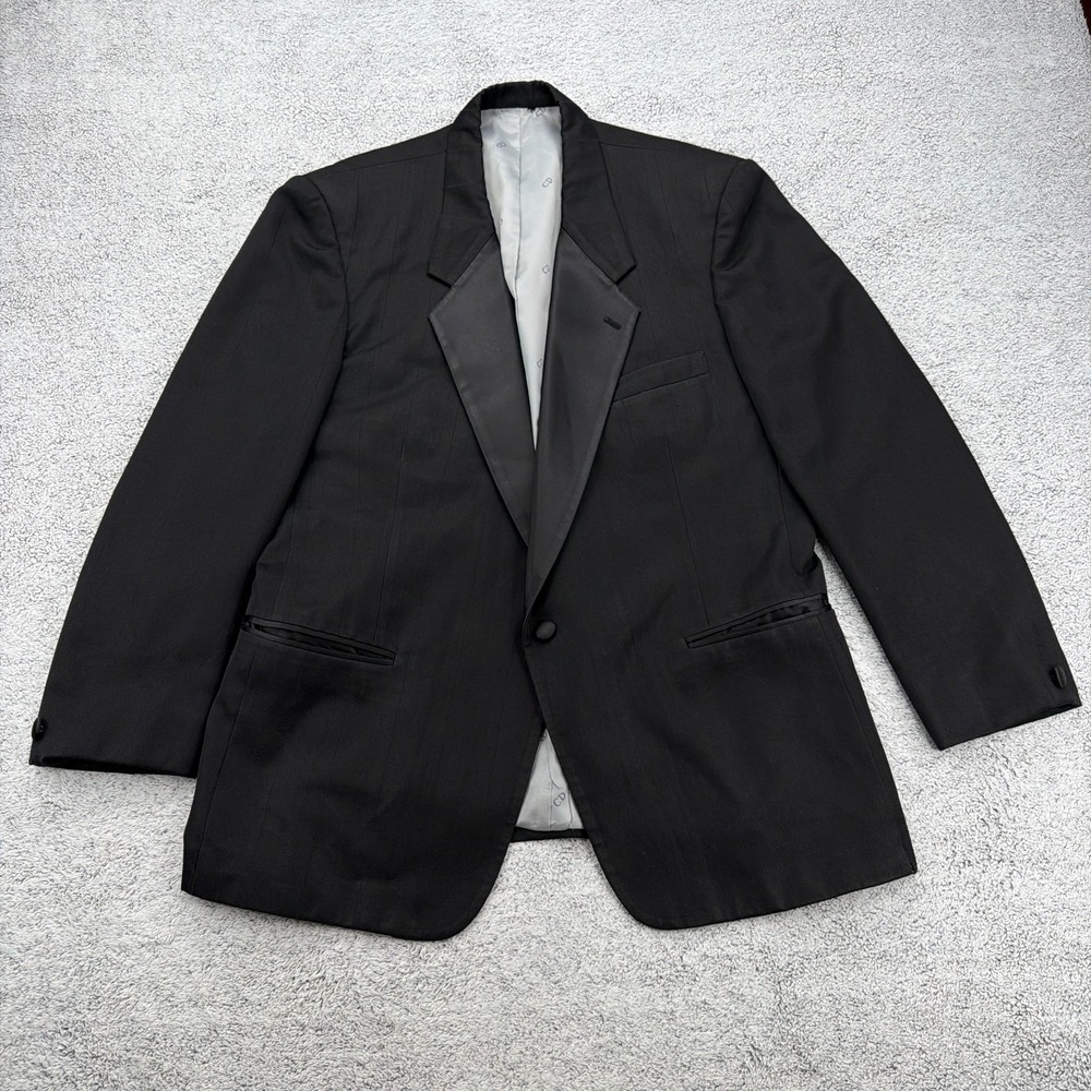Vintage Christian Dior Monsieur Tuxedo Blazer Mens 44R Black Satin Lapel Formal